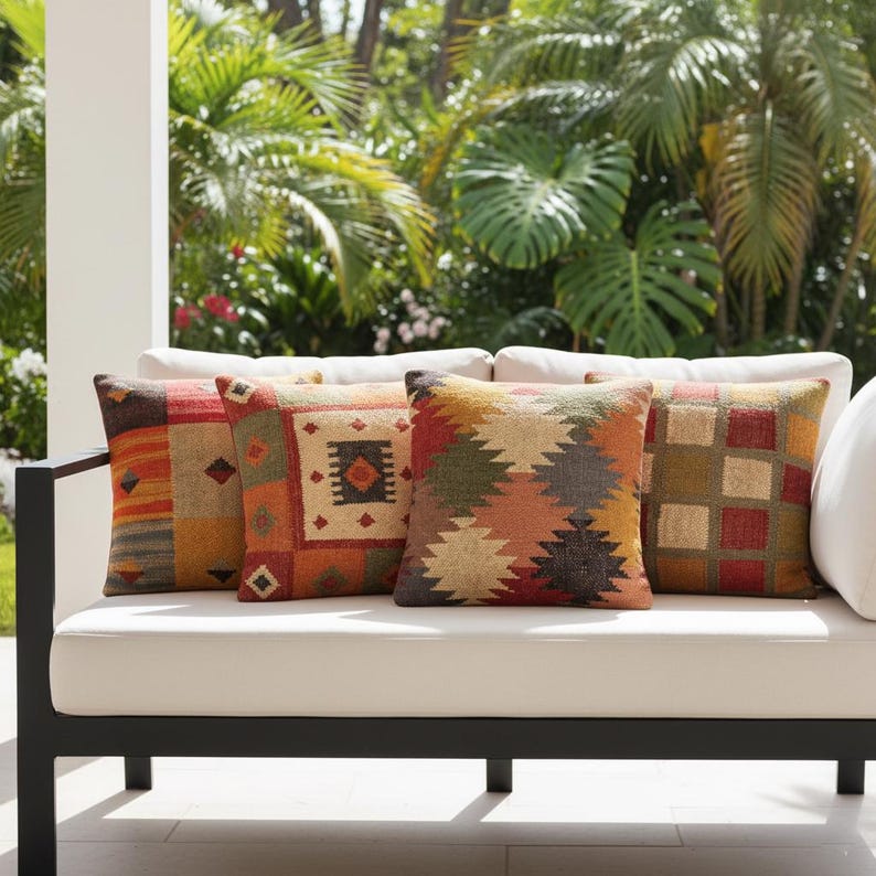 Wool Jute Kilim Cushion Covers Set of 4