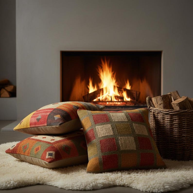 Wool Jute Kilim Cushion Covers Set of 4