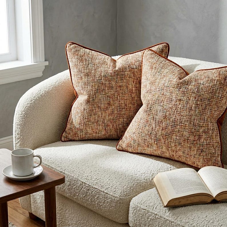 Earth Tones Textured Chenille Throw Pillow Covers Set of 2