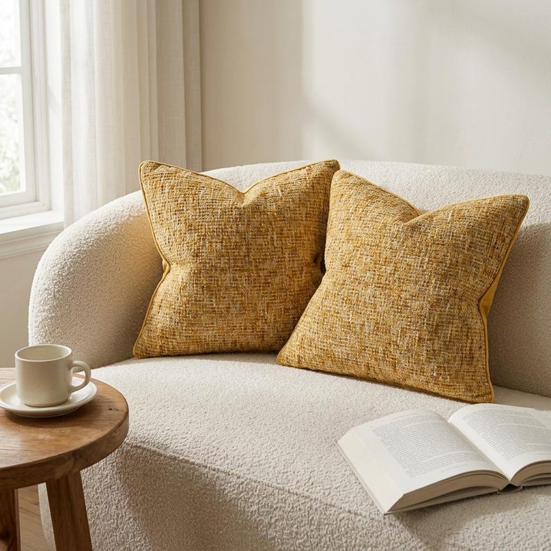 Earth Tones Textured Chenille Throw Pillow Covers Set of 2