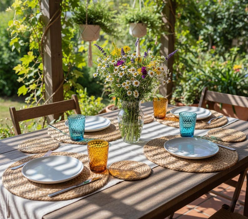 Natural Jute Woven Placemats Set of 6 - 13 inch Round - Larissa Home Decor