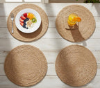 Natural Jute Woven Placemats Set of 6 - 13 inch Round - Larissa Home Decor