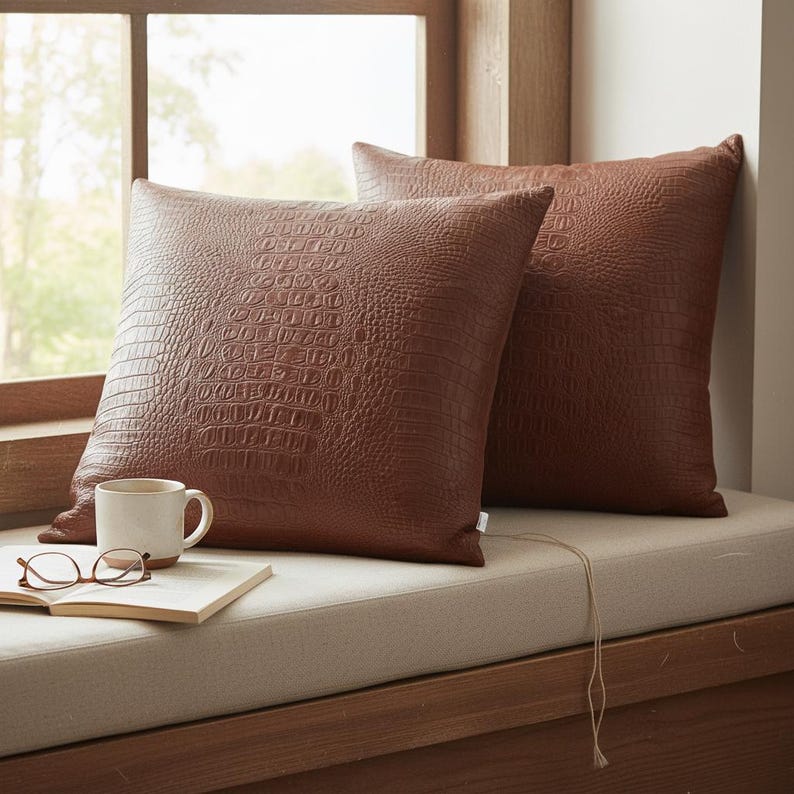 Faux Leather Crocodile Embossed Pillow Covers Set of 2 - Larissa Home Decor