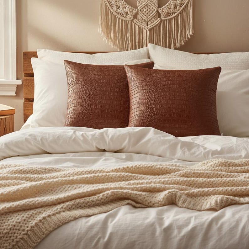 Faux Leather Crocodile Embossed Pillow Covers Set of 2 - Larissa Home Decor