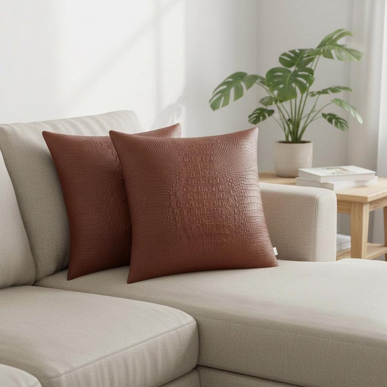 Faux Leather Crocodile Embossed Pillow Covers Set of 2 - Larissa Home Decor