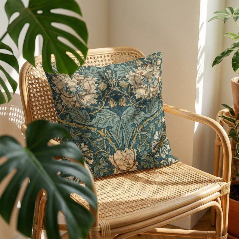 William Morris Teal Floral Pillow Cover - Larissa Home Decor - US - Pillow Cover