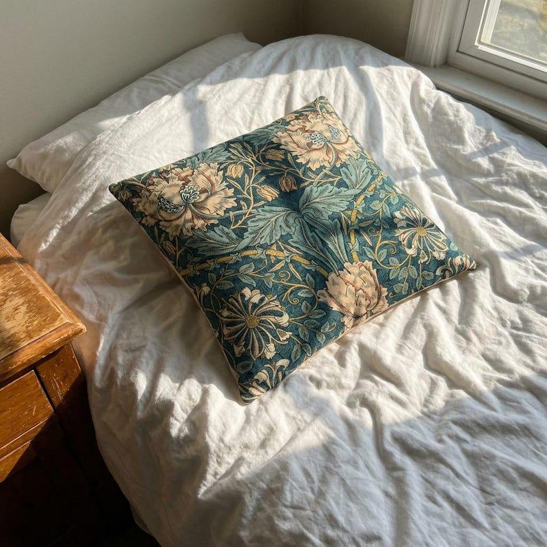 William Morris Teal Floral Pillow Cover - Larissa Home Decor - US - Pillow Cover