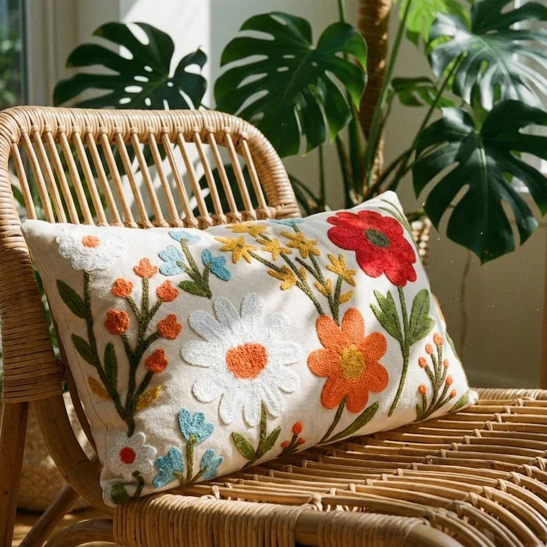 Embroidered Wildflower Pillow Cover - Larissa Home Decor - US - Pillow Cover