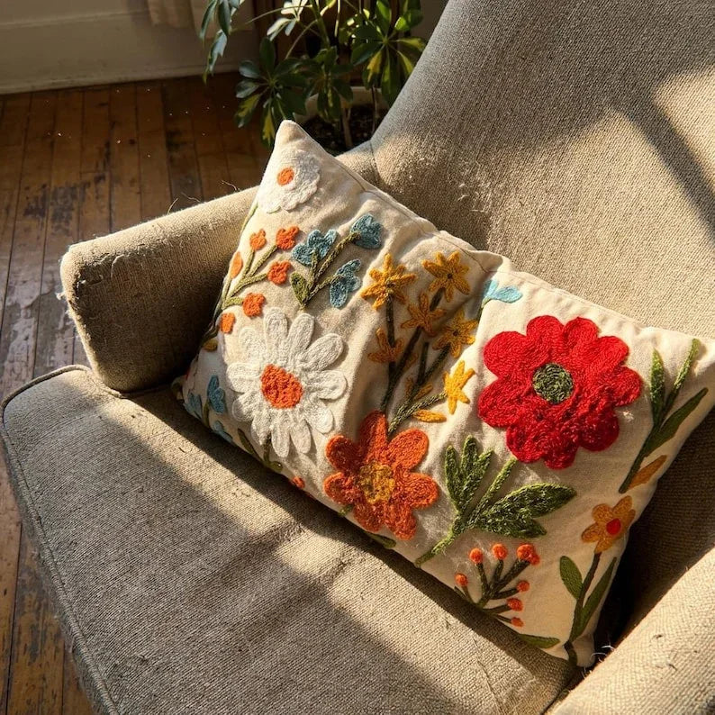 Embroidered Wildflower Pillow Cover - Larissa Home Decor - US - Pillow Cover