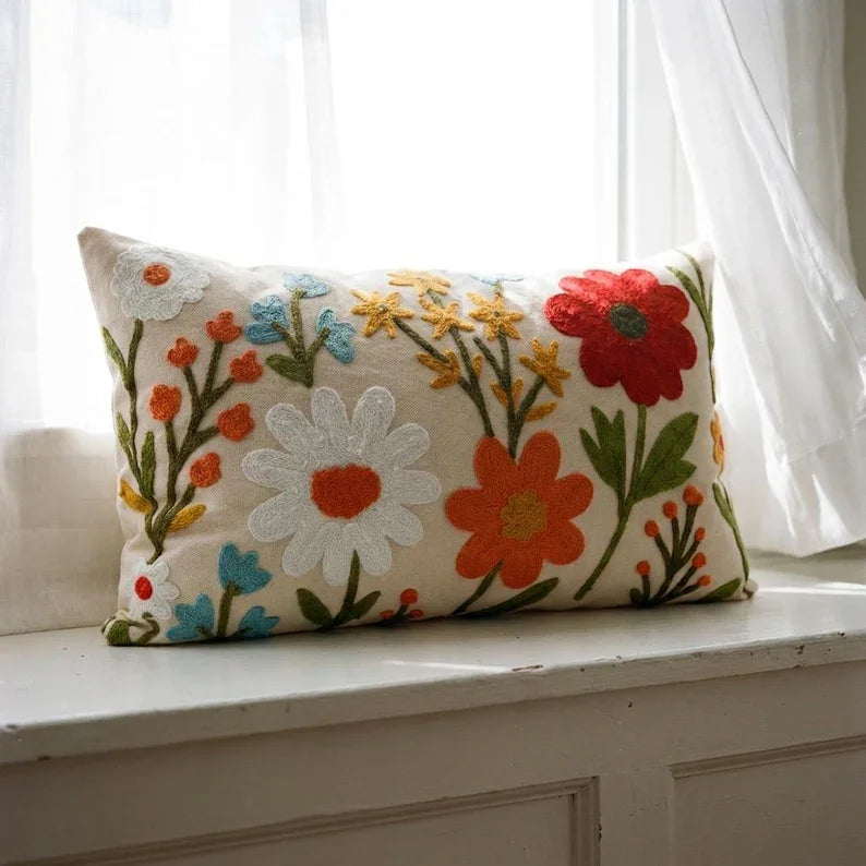 Embroidered Wildflower Pillow Cover - Larissa Home Decor - US - Pillow Cover