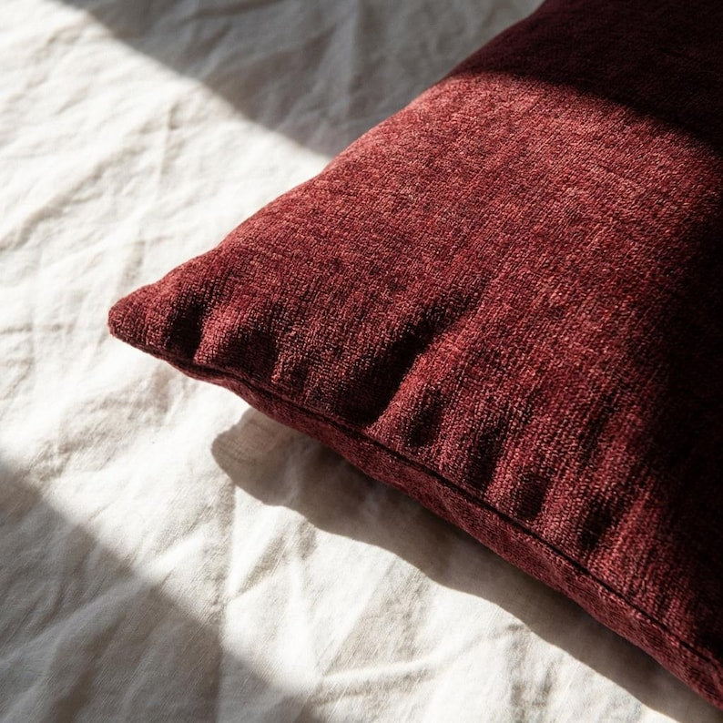 Burgundy Chenille Pillow Covers Set Of 2 - Larissa Home Decor