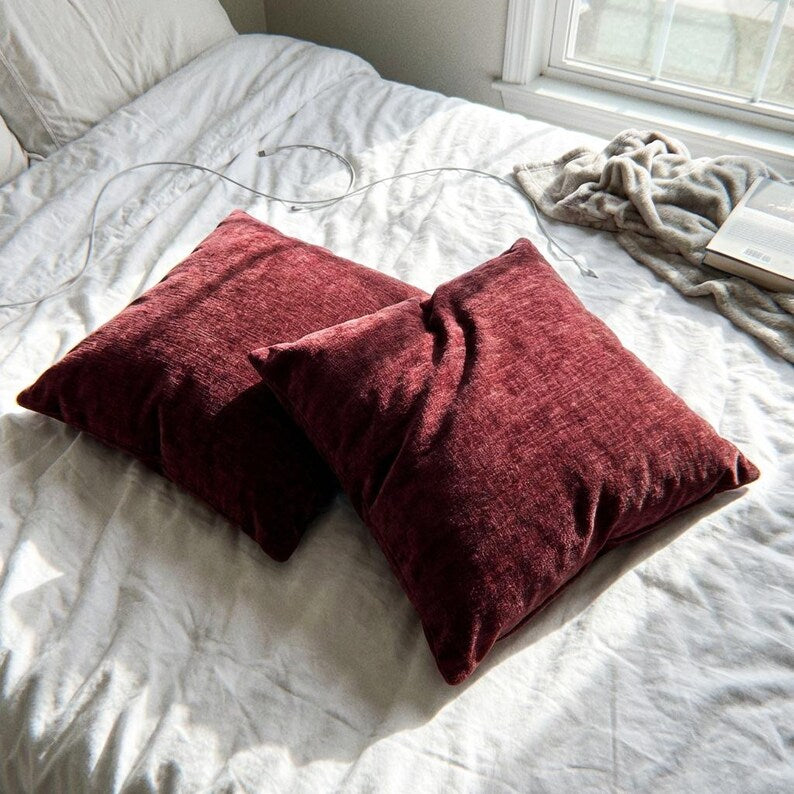 Burgundy Chenille Pillow Covers Set Of 2 - Larissa Home Decor