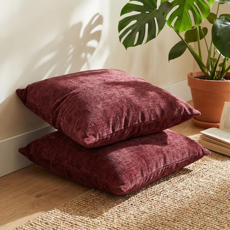 Burgundy Chenille Pillow Covers Set Of 2 - Larissa Home Decor