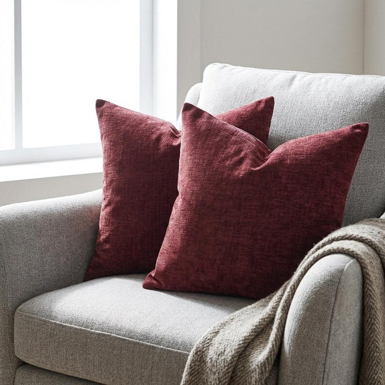 Burgundy Chenille Pillow Covers Set Of 2