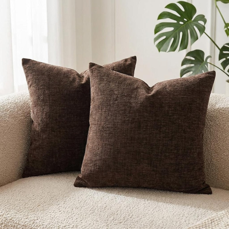 Brown Chenille Pillow Covers Set Of 2