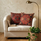 Burgundy Kilim Pillow Cover Set of 4, Boho Moroccan Cushion Covers