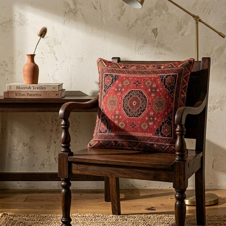 Burgundy Kilim Pillow Cover Set of 4, Boho Moroccan Cushion Covers