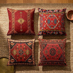 Burgundy Kilim Pillow Cover Set of 4, Boho Moroccan Cushion Covers