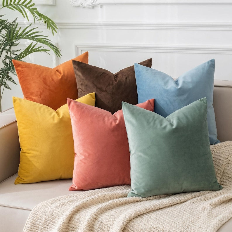 Velvet Pillow Covers Set of 2, Multicolor Throw Pillow Case