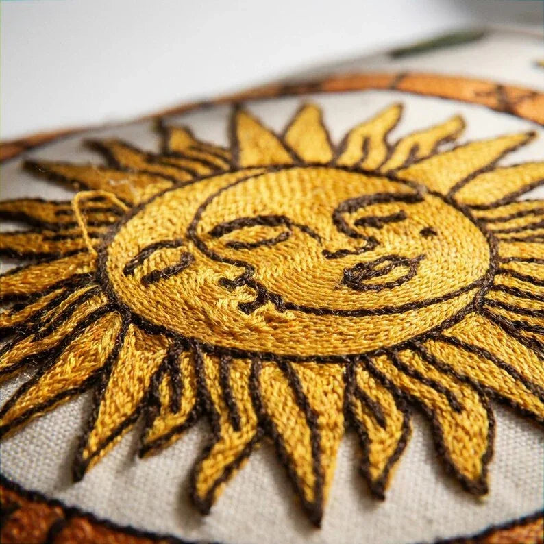 Embroidered Sun Moon Pillow Cover - Larissa Home Decor - US - Pillow Cover