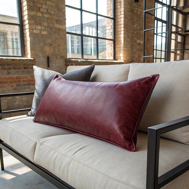 Burgundy Vegan Leather Pillow Cover Set of 2 - Larissa Home Decor - US - Pillow Cover