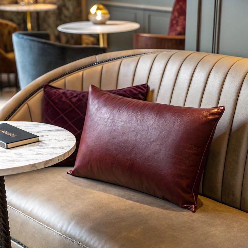 Burgundy Vegan Leather Pillow Cover Set of 2 - Larissa Home Decor - US - Pillow Cover