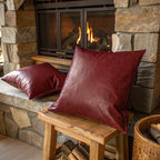 Burgundy Vegan Leather Pillow Cover Set of 2 - Larissa Home Decor - US - Pillow Cover