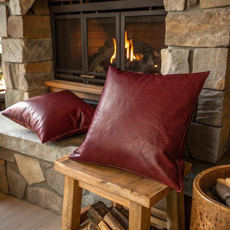 Burgundy Vegan Leather Pillow Cover Set of 2 - Larissa Home Decor - US - Pillow Cover
