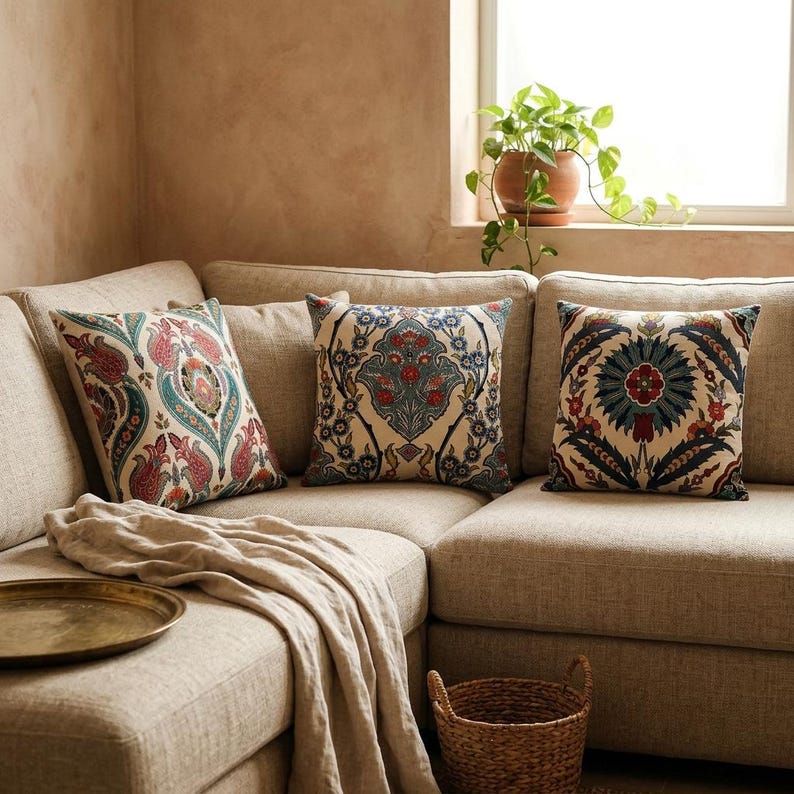 Gobelin Tapestry Pillow Cover Floral Botanical Cushion Cover