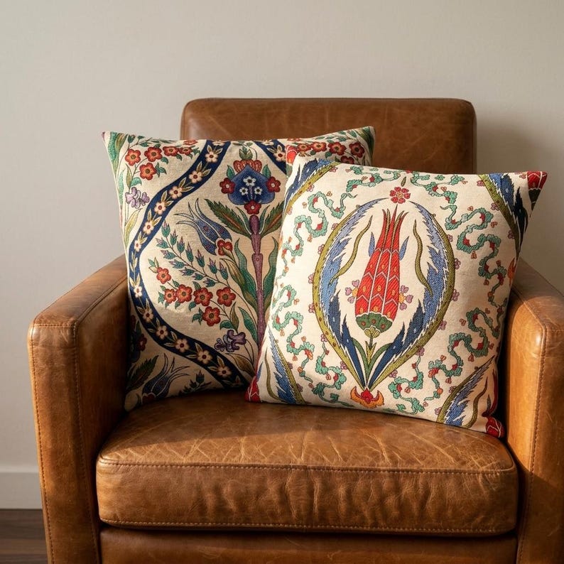 Gobelin Tapestry Pillow Cover Floral Botanical Cushion Cover
