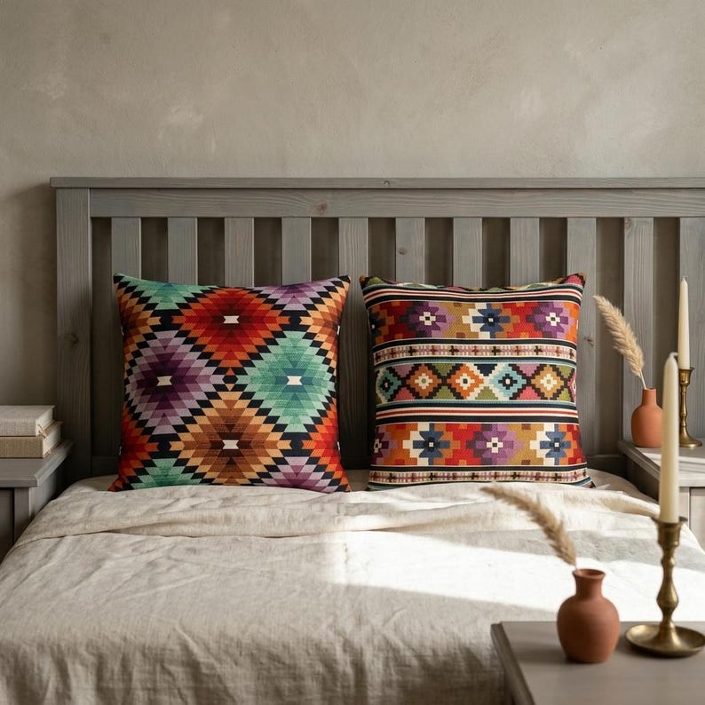 Southwestern Kilim Design Colorful Woven Tapestry Cushion Case