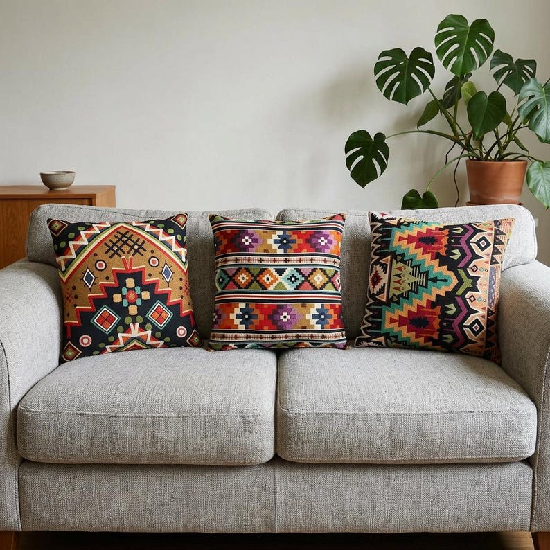 Southwestern Kilim Design Colorful Woven Tapestry Cushion Case