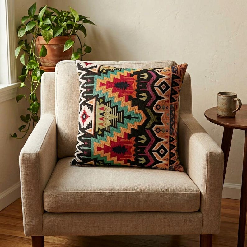 Southwestern Kilim Design Colorful Woven Tapestry Cushion Case