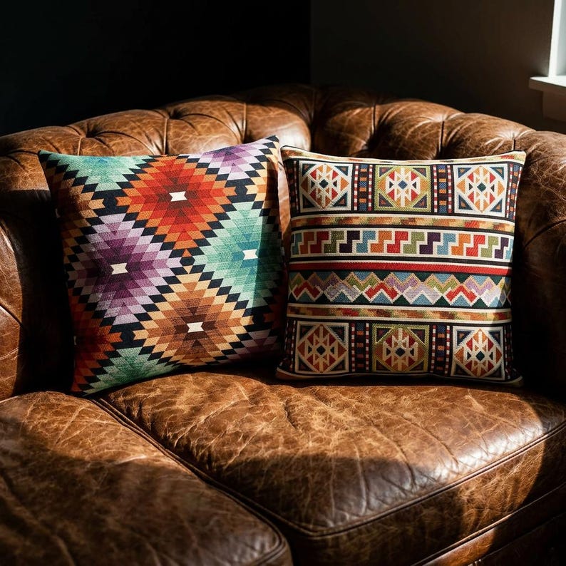 Southwestern Kilim Design Colorful Woven Tapestry Cushion Case