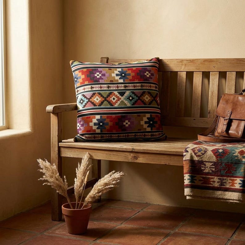 Southwestern Kilim Design Colorful Woven Tapestry Cushion Case