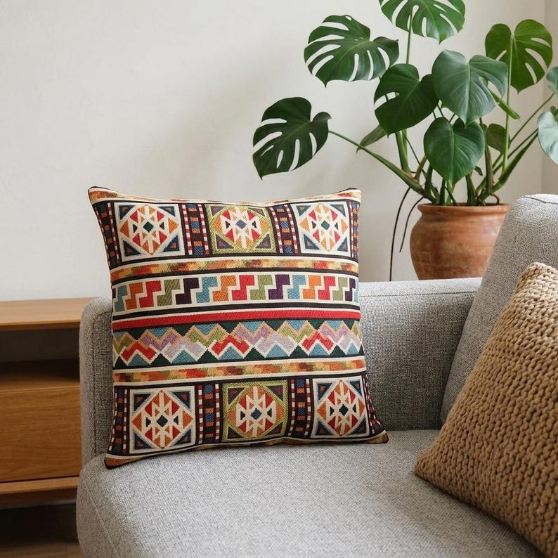 Southwestern Kilim Design Colorful Woven Tapestry Cushion Case