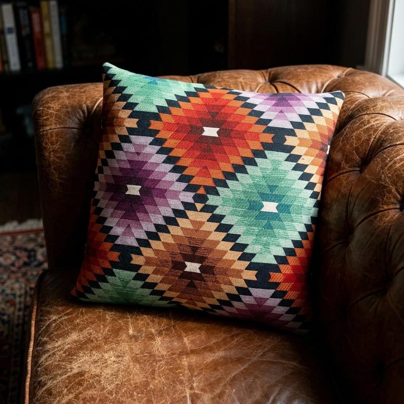 Southwestern Kilim Design Colorful Woven Tapestry Cushion Case