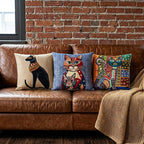 Eclectic Maximalist Cat Tapestry Colorful Folk Art Woven Cushion Case