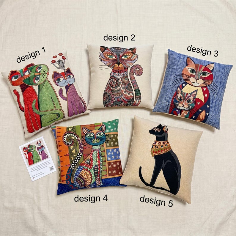 Eclectic Maximalist Cat Tapestry Colorful Folk Art Woven Cushion Case