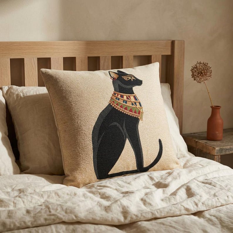 Eclectic Maximalist Cat Tapestry Colorful Folk Art Woven Cushion Case