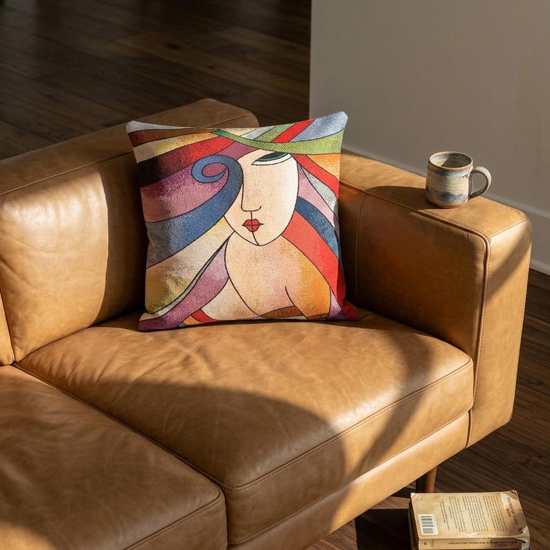 Cubist Face Pillow Cover, Colorful Abstract Art Tapestry Cushion Case