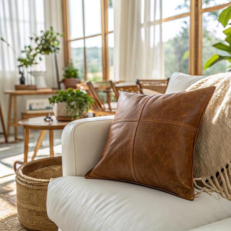 Brown Faux Leather Pillow Cover - Larissa Home Decor - US - Pillow Cover