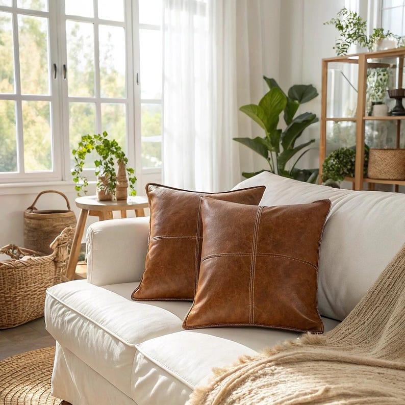 Brown Faux Leather Pillow Cover - Larissa Home Decor - US - Pillow Cover