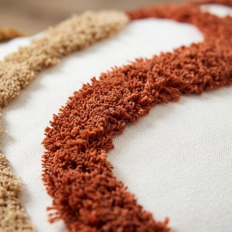 Rust Tufted Abstract Boho Pillow Cover