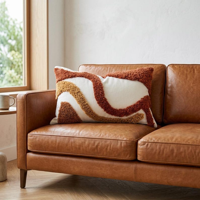 Rust Tufted Abstract Boho Pillow Cover