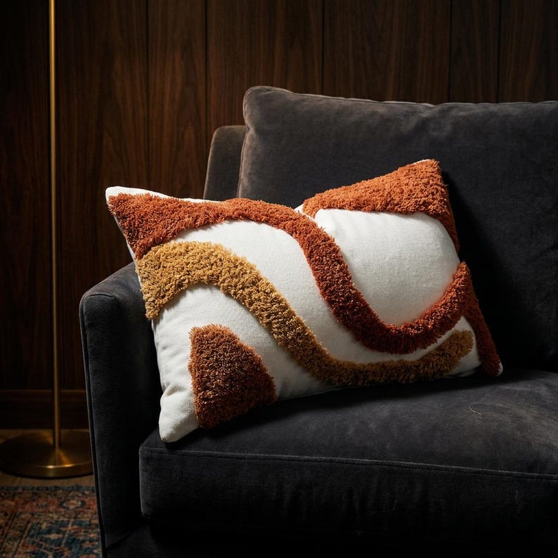 Rust Tufted Abstract Boho Pillow Cover