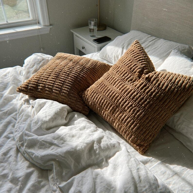 Brown Corduroy Throw Pillow Covers Set of 2 - Larissa Home Decor - US - Pillow Cover