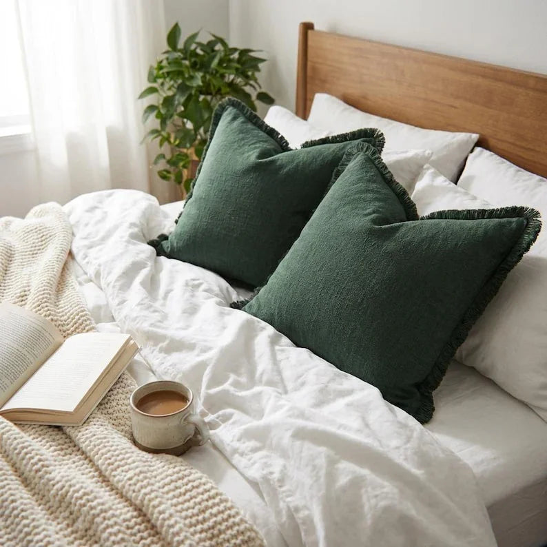 Olive Green Linen Pillow Covers Set of 2 - Larissa Home Decor - US - Pillow Cover