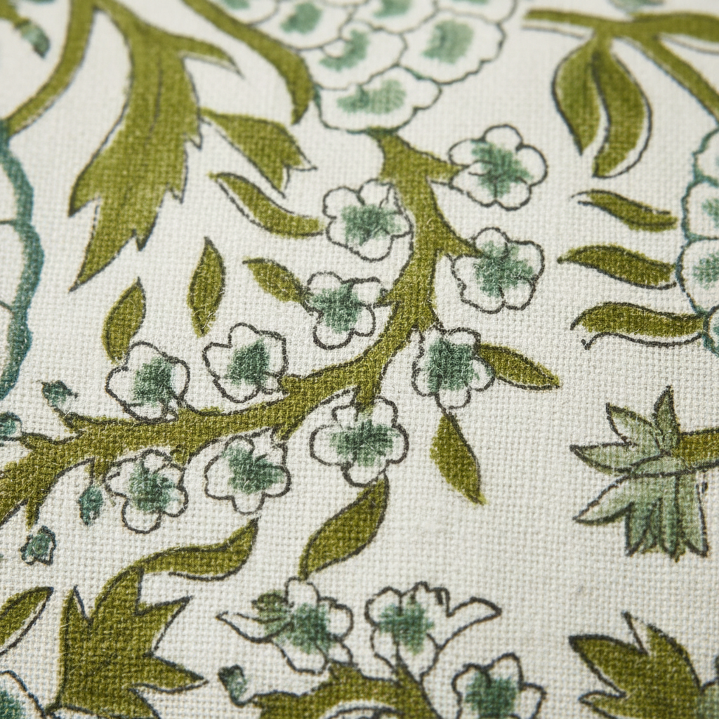 Floral Hand Block Print Bolster Pillow Cover with Ruffle Trim