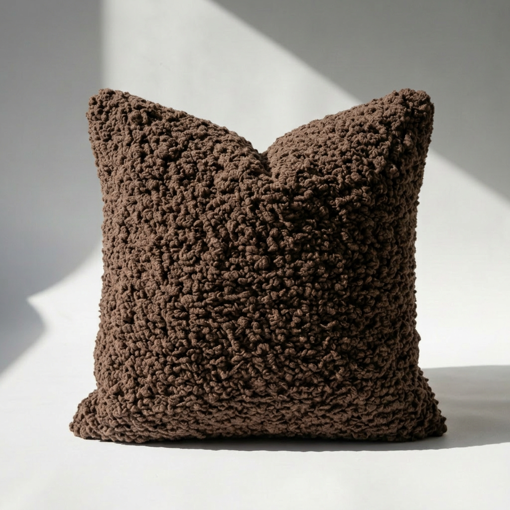 Set of 2 boucle sherpa pillow covers in chocolate brown – luxury faux fur cushion cases by Larissa Home Decor